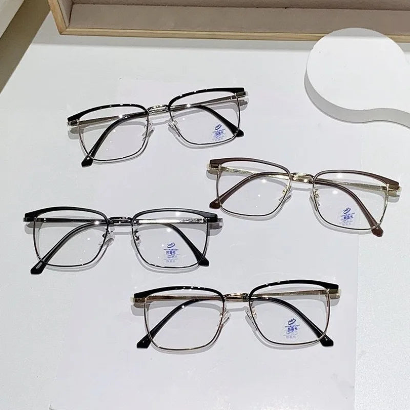 Photochromic Anti Radiation  Glasses  Korean Square Metal Men Women Eyeglasses Fashion Anti Blue Light Glass