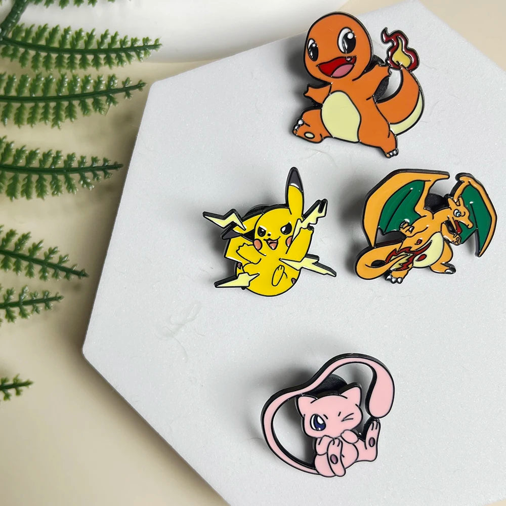 4pcs Creative Cartoon Pokemon Enamel Pins Set - Pikachu Charmander Metal Badges Jewelry Accessories Gift for Friends