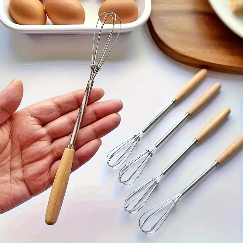 1pc Premium Stainless Steel Whisk with Solid Wood Handle - Perfect for Blending, Whisking & Stirring in the Kitchen