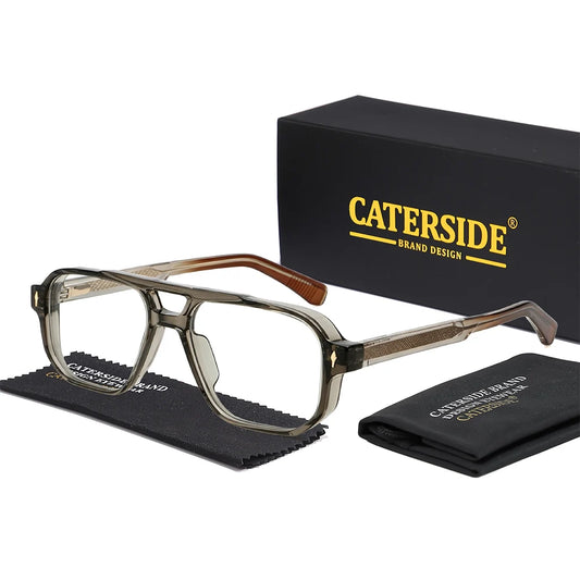 CATERSIDE Men's Pilot Anti Blue Light Glasses with Square Large Frame Flat Top Double Bridges Design Women's Flat Light Glasses