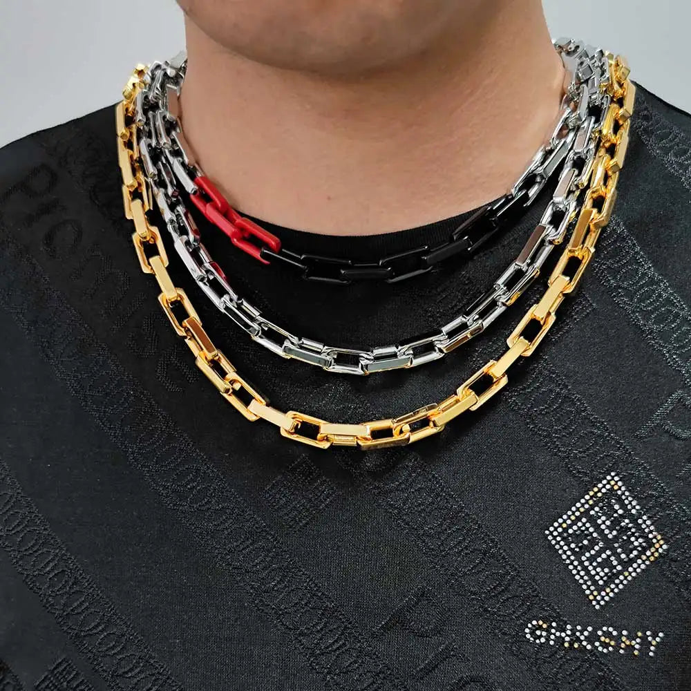 Stainless Steel Coarse Choker Chain, Men's Plated Gold Fashion Bracelet Jewelry