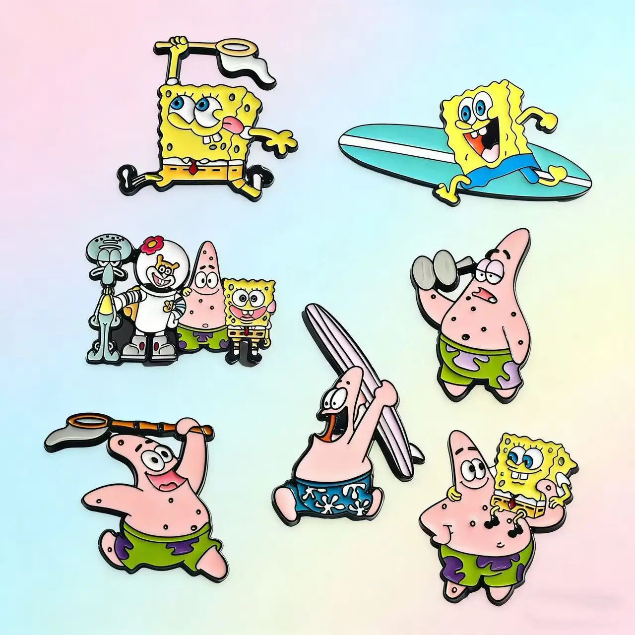 7pcs Cartoon Anime Enamel Pins Set Funny Animation Good Friend Metal Brooch Badges Jewellery Accessories for Gifts