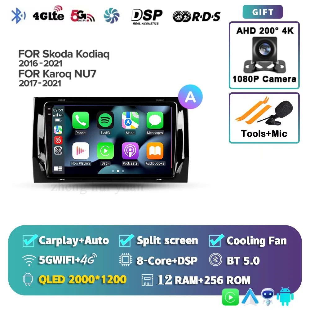 For Skoda Kodiaq 2016 - 2021 Android 15 4G WIFI Car Radio Carplay Auto Multimedia Stereo Video Player GPS Navigation 12+256GB BT