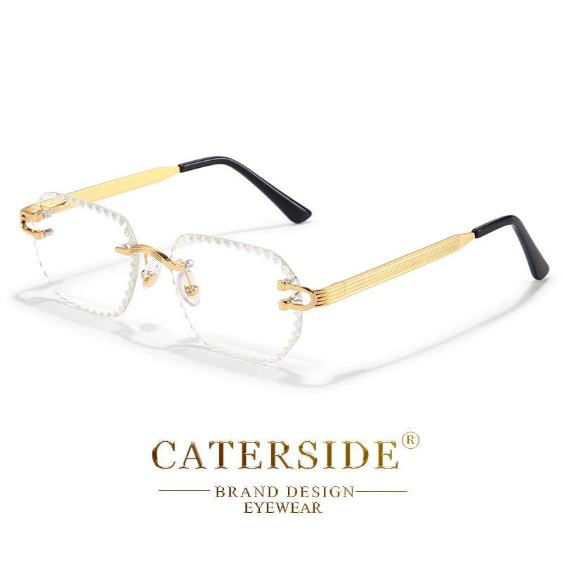 CATERSIDE New Rimless Sunglasses Men Square Fashion Cutting Lens Brand Design Sun Glasses for Women Party Festival Eyewear Gift
