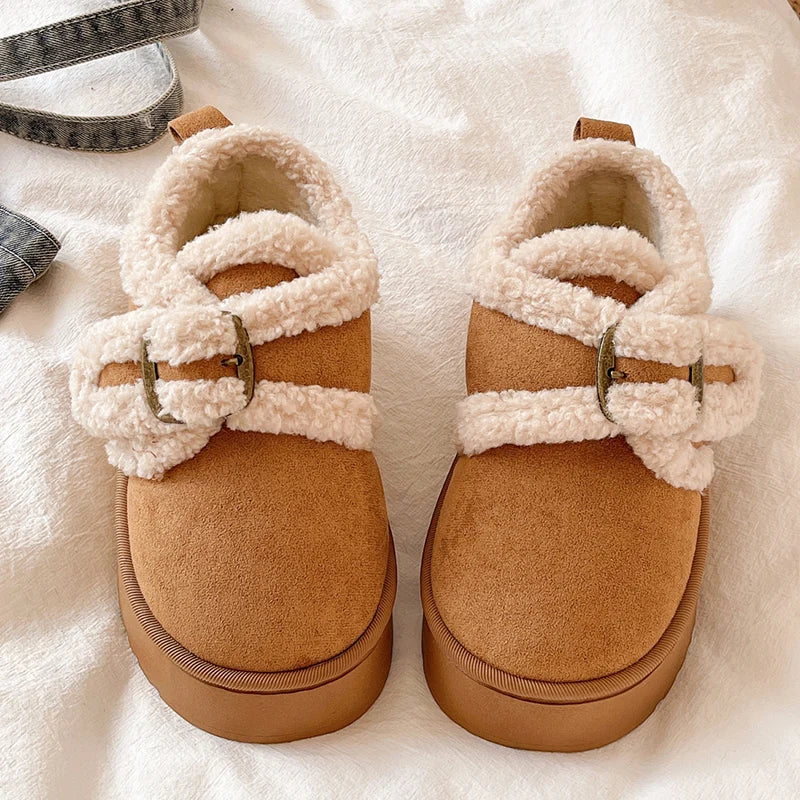 Faux Suede Fluffy Snow Boots Women Comfortable Thick Bottom Non Slip Winter Boots Woman Thicken Plush Warm Cotton Shoes Female