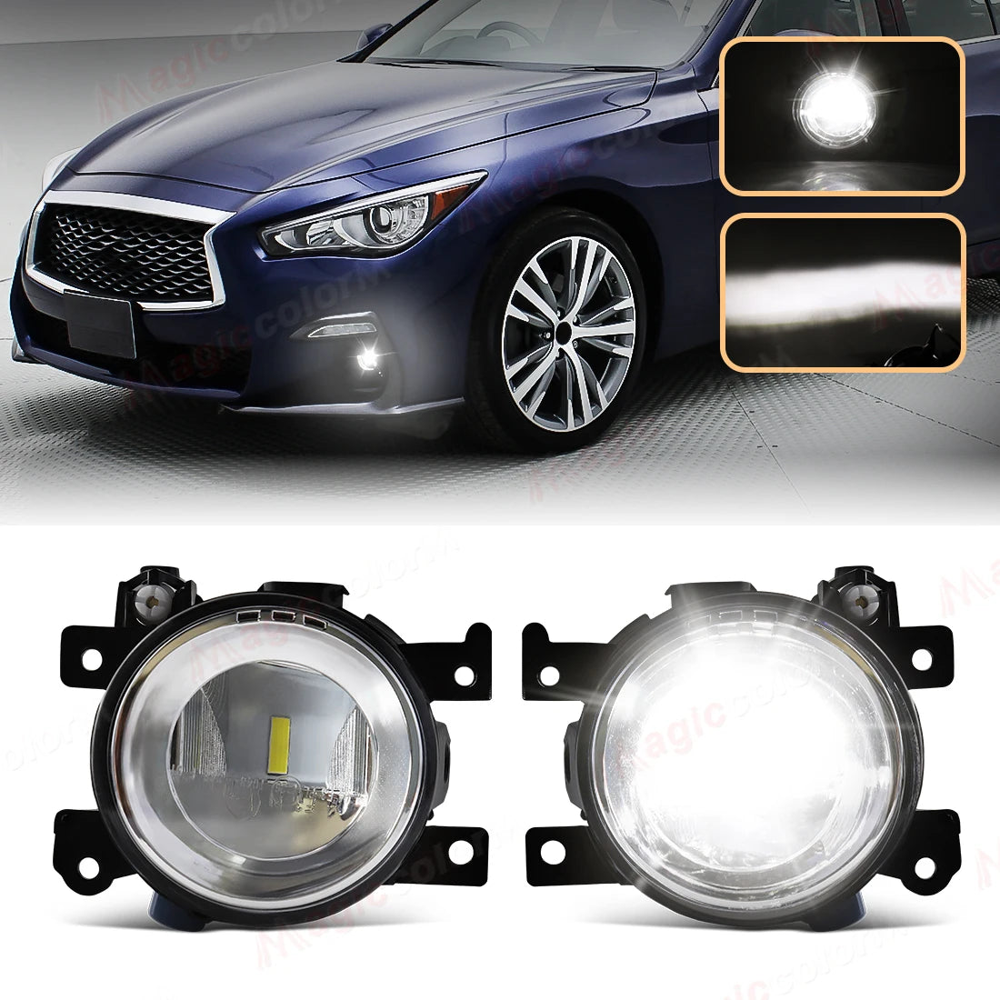 For Infiniti Q50 QX50 Q60 QX60 Q70 Q70L QX80 2014 2015 2016 2017 2018 2019 2020 LED Fog Lamps Front Bumper Daylights Foglights