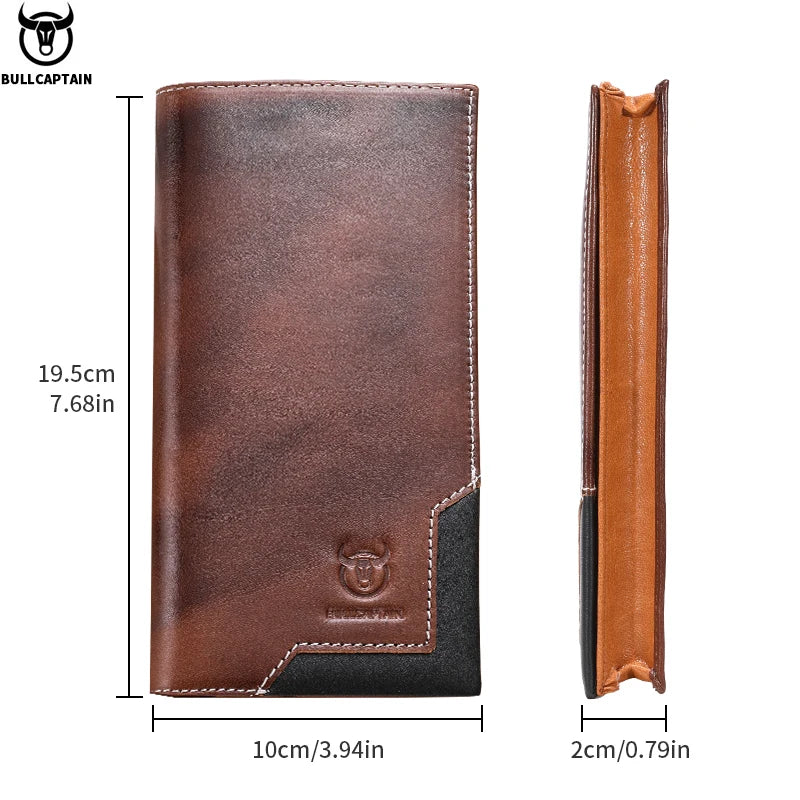 BULLCAPTAIN Genuine Leather Men's Long Handbag RFID Function Credit Card Holder Card Bag Leather Currency Multifunctional Wallet