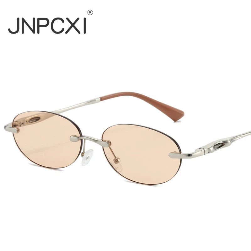 JNPCXI New Retro Fashion Rimless Punk Y2k Oval Sunglasses Women Men Sun Glasses Vintage UV400 Outdoor Shades