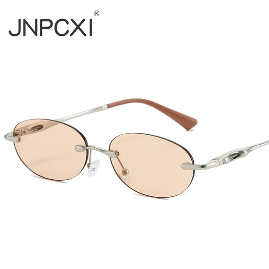JNPCXI New Retro Fashion Rimless Punk Y2k Oval Sunglasses Women Men Sun Glasses Vintage UV400 Outdoor Shades