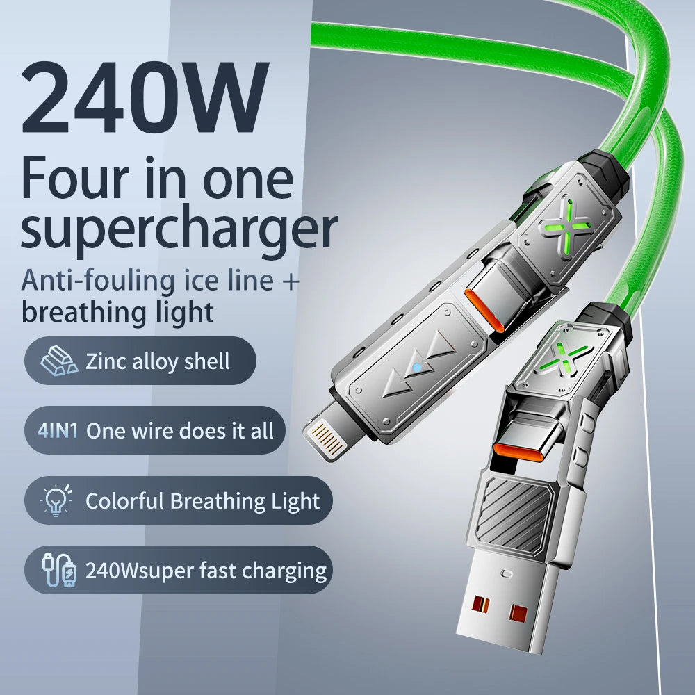 240W 4-in-1 SuperFast Charging Cable USB-C To Type-C Cable Iphone Samsung Xiaomi