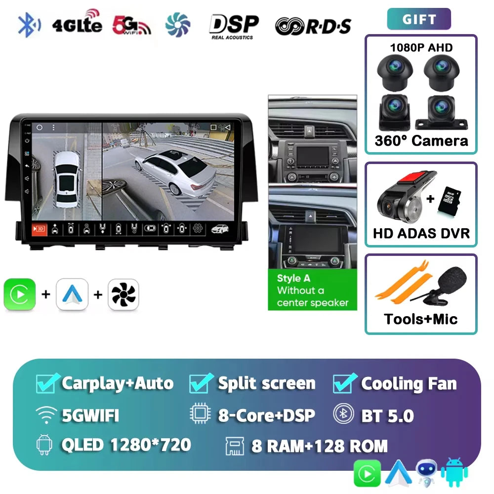 Android 15 Car Radio For Honda Civic 10th 2015 2016 2017 2018 2019 2020 2021 Player Wireless Carplay Android Auto Multimedia 2 D