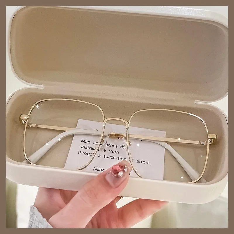 Korean Anti-blue Computer Radiation Protection Sqaure Metal Frame Eyeglasses Women/Men