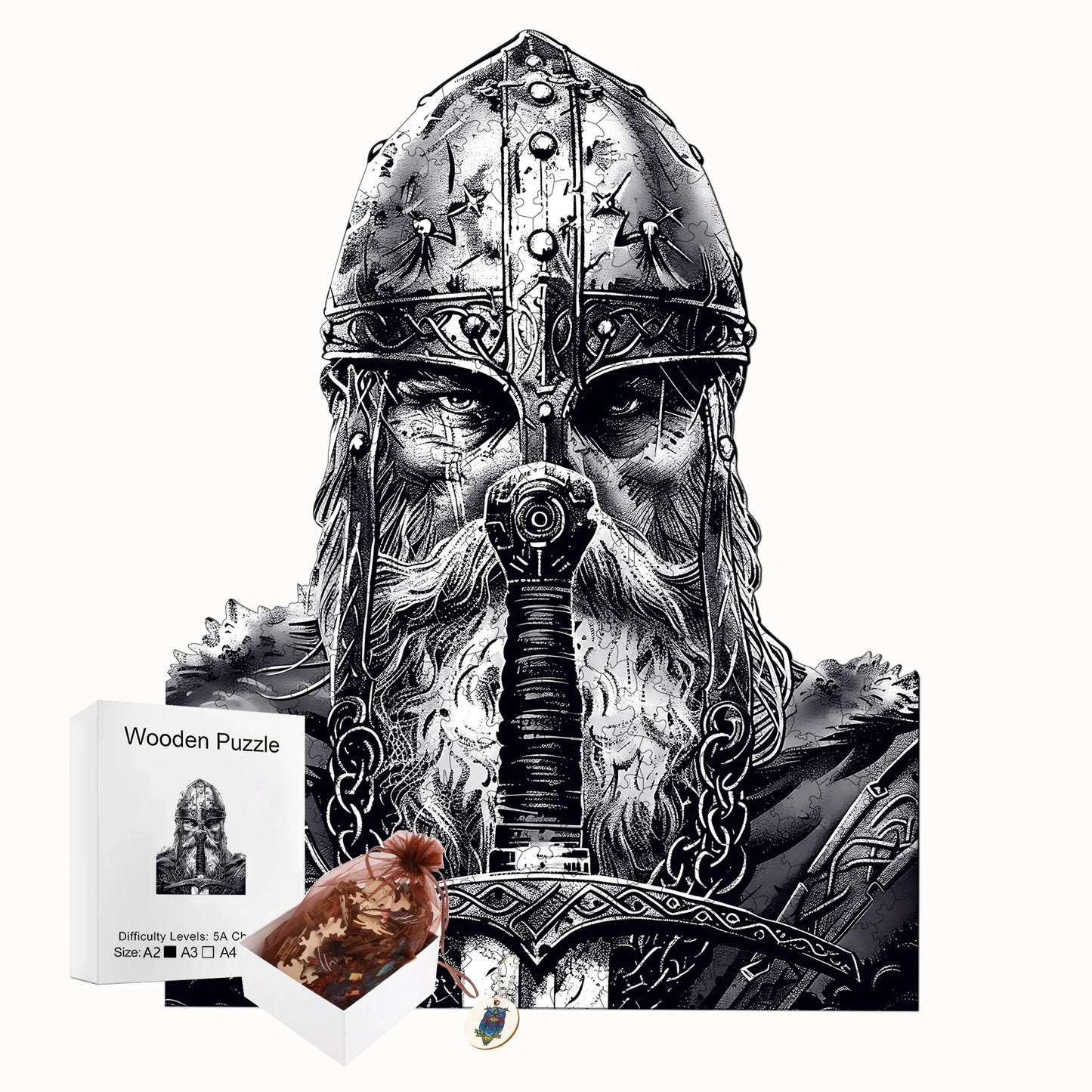 Brave Warrior Wooden Puzzle Retro Style Wooden Decor Christmas and Halloween Gift Toy for Teen and Kid