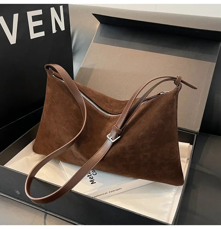 Women's Slouchy Vintage Frosted Suede Shoulder Underarm Bag Simple Tote Bag