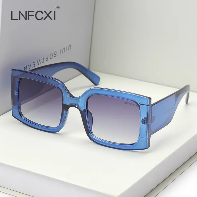 JNPCXI Beige Vintage Rectangle Women Sunglasses Ins Popular Fashion Blue Light Tea Eyewear Men Trending Sun Glasses Shades UV400