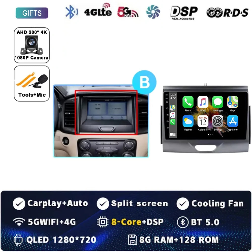 For Ford Ranger 2015 2016 2017 2018 2019-2022 Android 16 Car Radio Stereo QLED Screen GPS Multimedia Carplay Autoradio Head unit