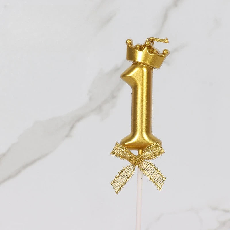 1pc, Golden Crown Bow Birthday Candle - 0-9 Creative Party Cake Decoration and Baking Supplies for Birthdays
