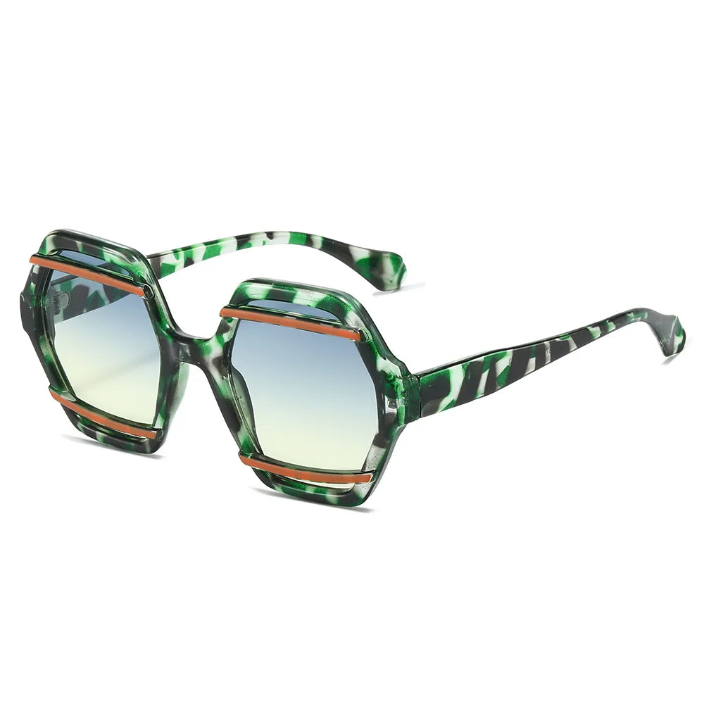 JNPCXI Retro Polygon Jelly Tea Sunglasses Women Fashion Gradient Eyewear Shades UV400 Men Rivets Sun Glasses