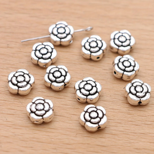 20Pcs Antique Silver Plated Rose Flower Loose Spacer Beads for Bracelet Necklace Jewelry Making Accessories DIY
