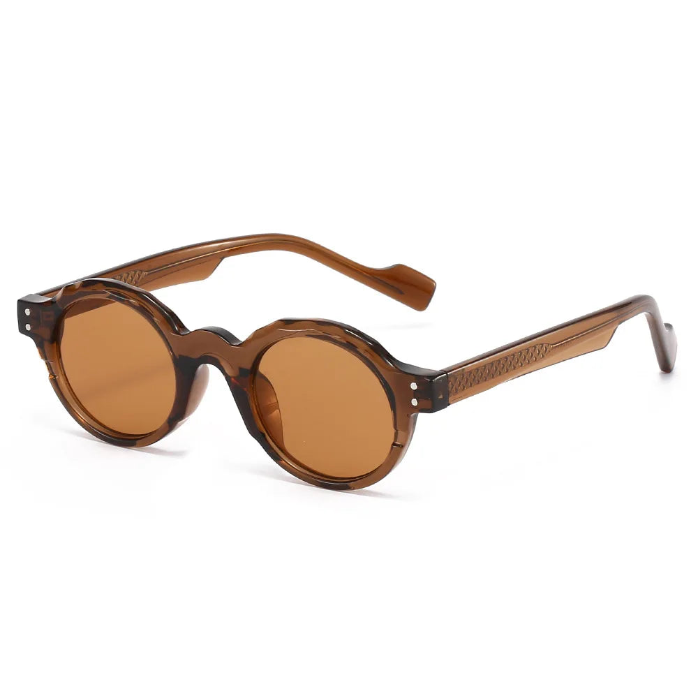 JNPCXI New TR90 Polygon Round Men Sunglasses Retro Rivets Women Gray Shades UV400 Sun Glasses