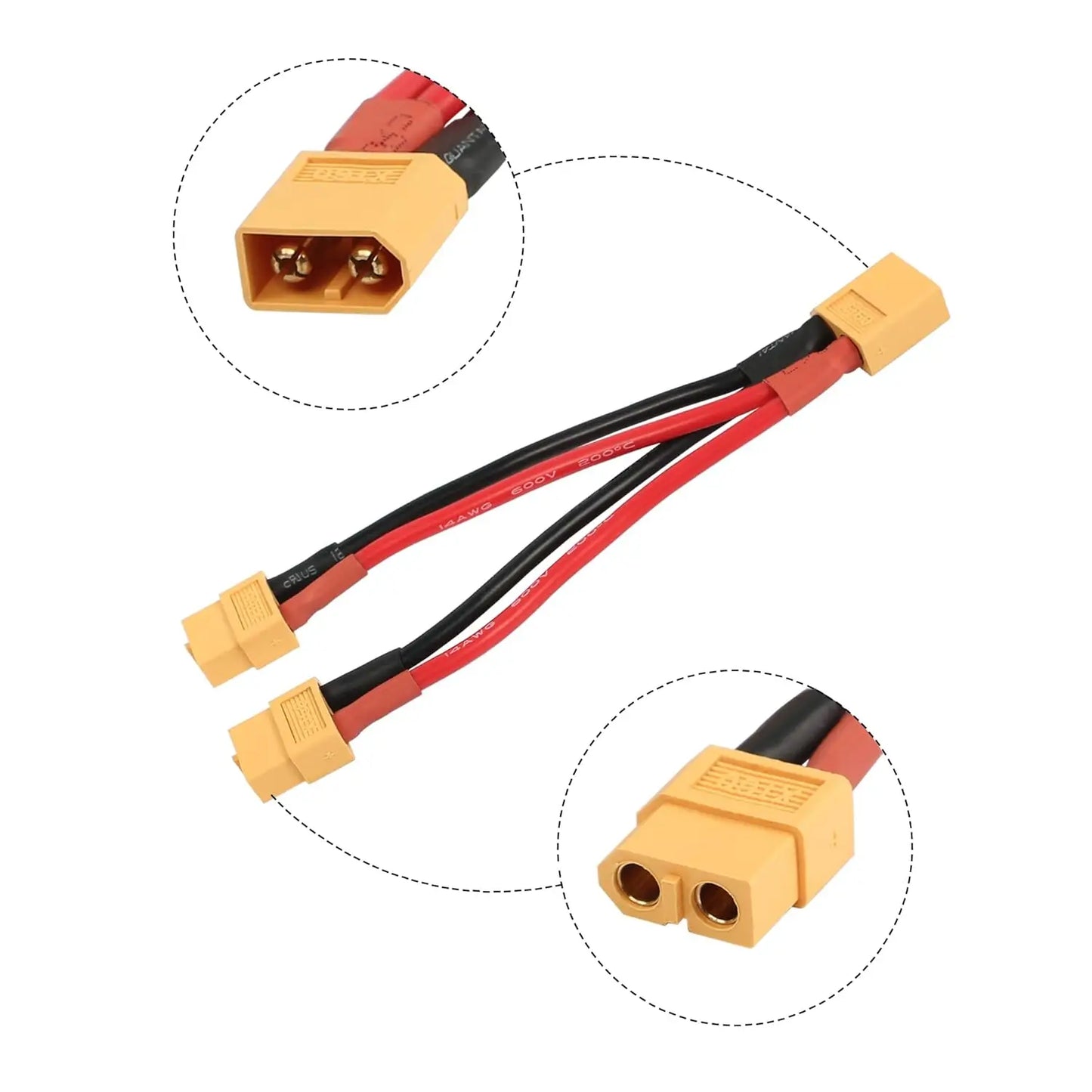 XT60 Parallel Battery Connector Cable,14AWG 1 Female to 2 Male Y Splitter Adapter Cable,10cm/3.93inch for RC Multicopter Quadcop