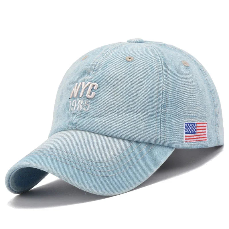 Fashion NYC 1985 Embroidery Denim Snapback Baseball Caps Adjustab Adult Sun Hats