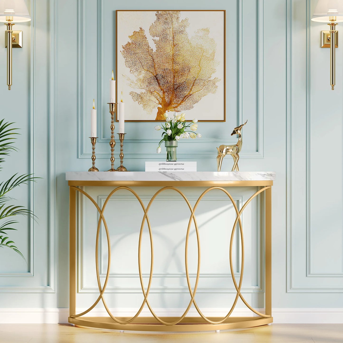 Tribesigns Half Moon Gold Console Table 43" Modern Entryway Table Geometric Fram