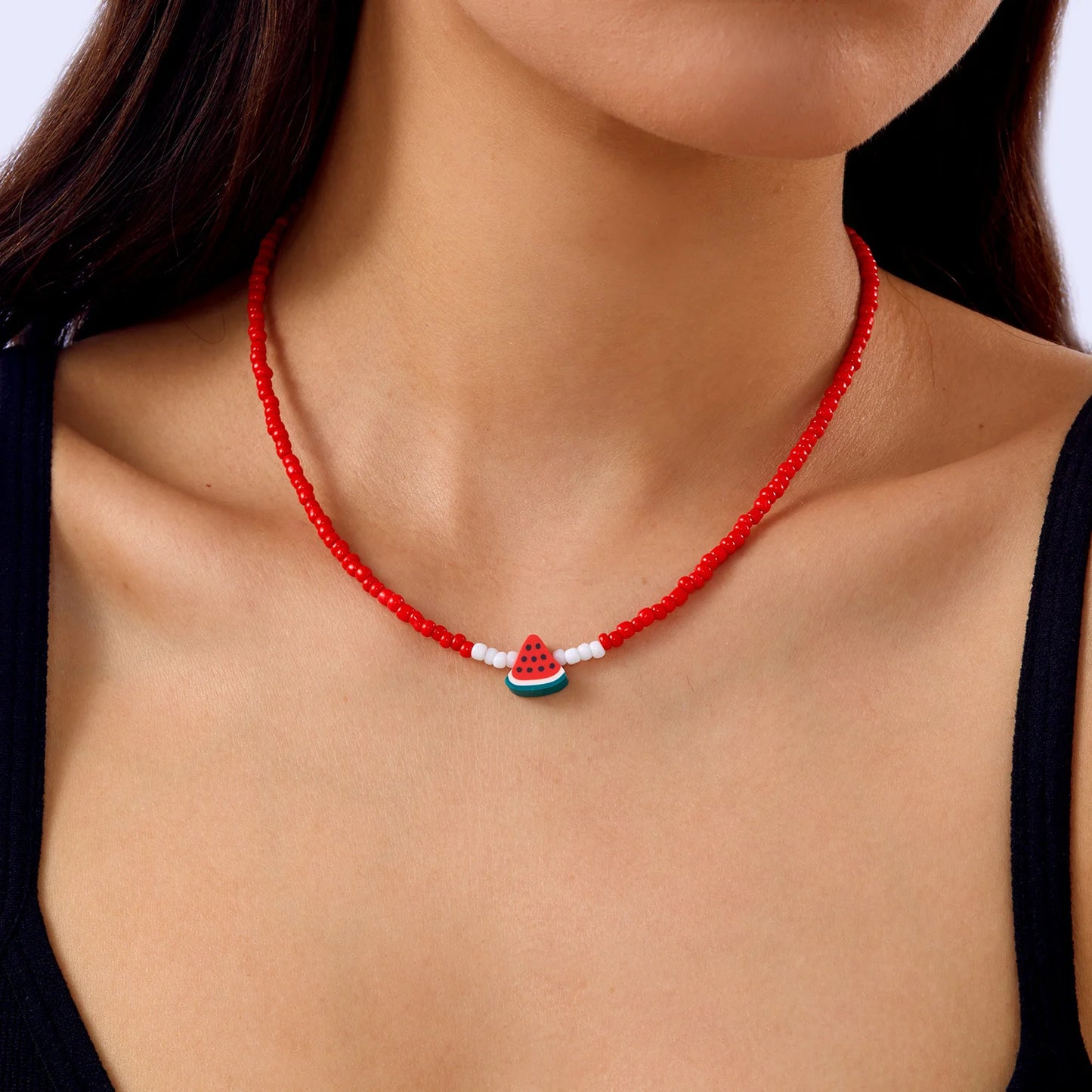 Sweet Y2K Watermelon Strawberry Pendant Necklace for Women Girls Elegant Imitation Pearl Clavicle Chain Neck Jewelry Accessories