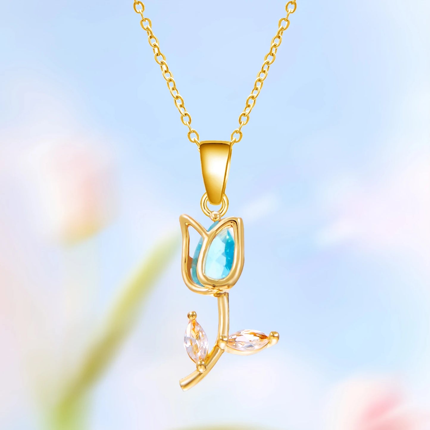 Light Luxury Zircon Tulip Flower Clavicle Chain Necklace for Women Elegant Brass Pendant  Bracelet Fashion Party Jewelry Gift