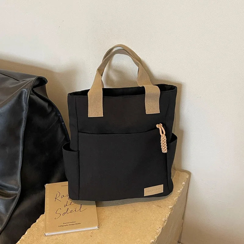 Large Capacity Lightweight Canvas Bag New Waterproof Solid Color Tote Bags Canvas Handbag Shoulder Bag for Work School Travel