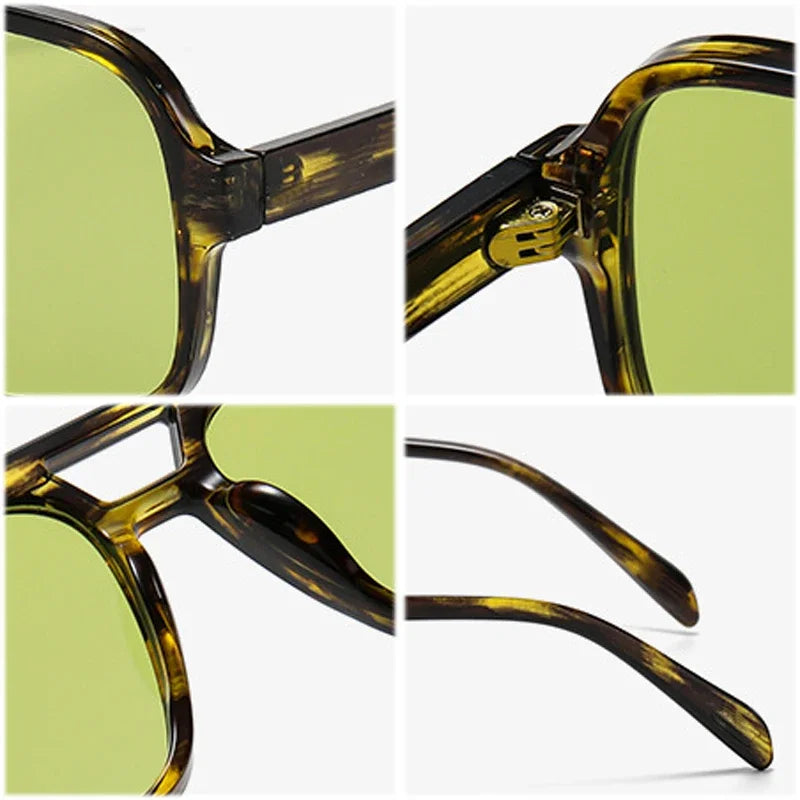 JNPCXI Retro Double Bridges Square Women Luxury Sunglasses Fashion Green Shades UV400 Men Gradient Sun Glasses