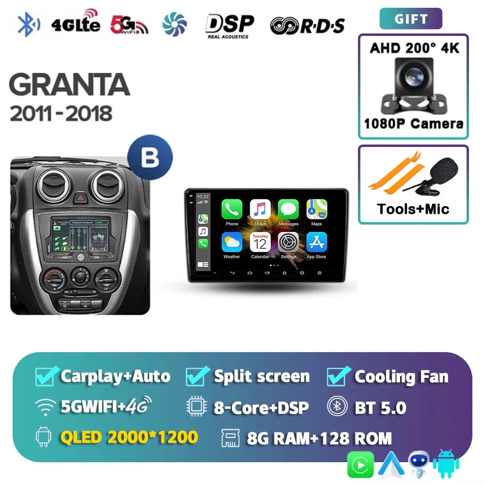 For LADA Granta Sport 2011 - 2018 Android 15 12+256GB 4G WIFI Car Radio Carplay Auto Multimedia Stereo Video Player GPS Navigati