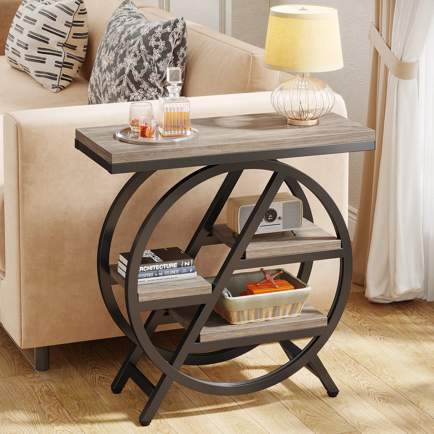 Tribesigns  Living Room, 3-Tier Narrow Side End Table w/ Storage Grey Side Table