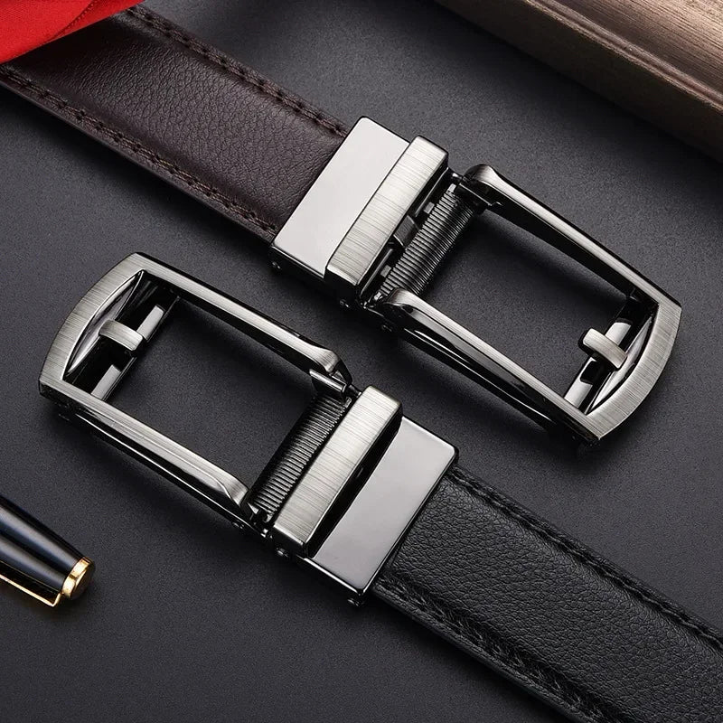 Brown Men's Click Belt Business Luxury Designer Brand Leather Belts for Jeans