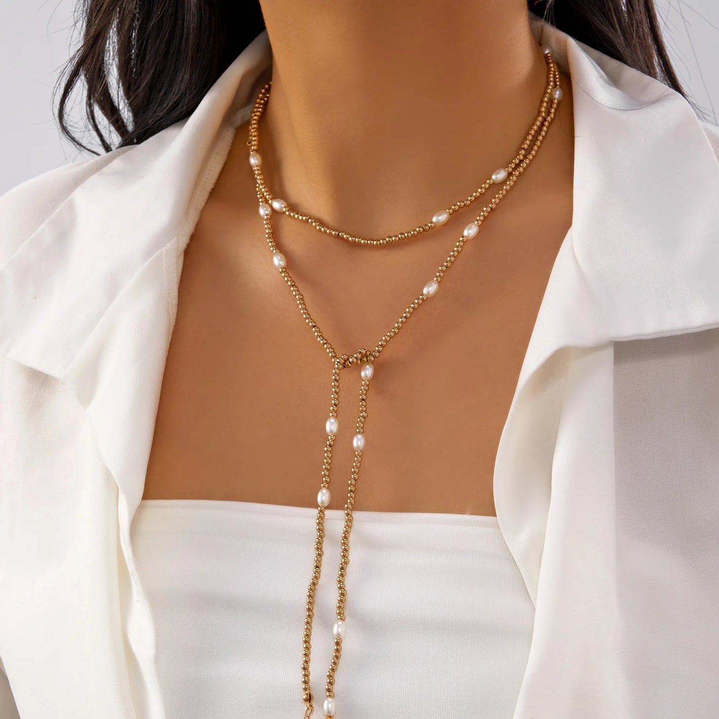 Boho Irregular CCB Beaded Long Necklace for Women Hip Hop Creative Sexy Y-Shaped Clavicle Chain Holiday Party Jewelry Accessory
