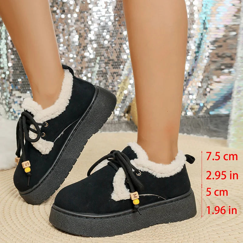 New Thick Sole Lace Up Snow Boots Women Winter Warm Thicken Plush Ankle Boots Woman Plus Size 35-42 Non Slip Casual Cotton Shoes