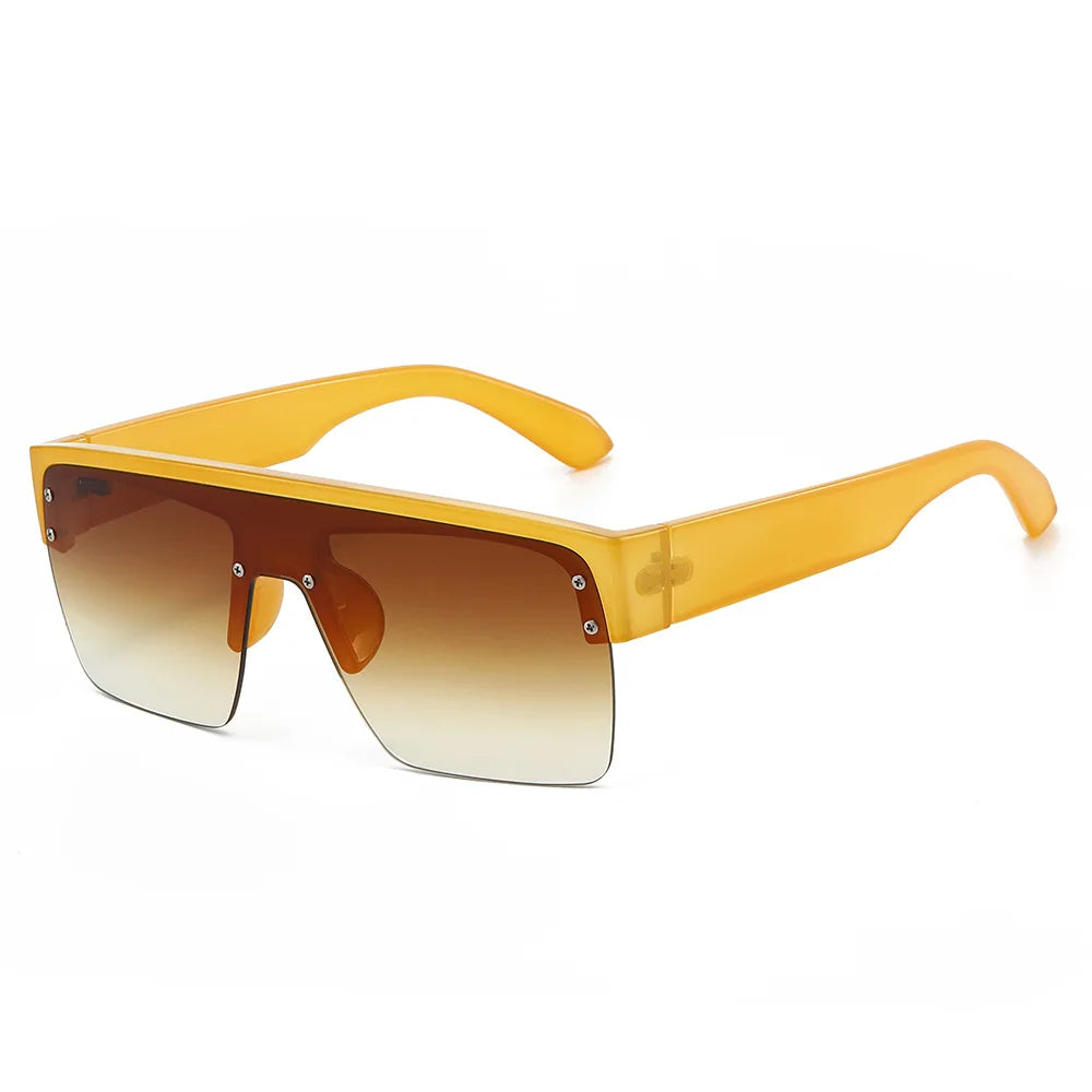 JNPCXI Fashion Square Semi-Rimless Sunglasses Women Vintage Gradient Mirror Shades UV400 Men Trending Sun Glasses