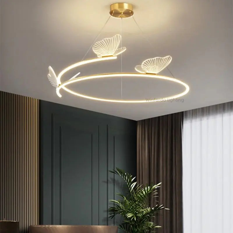 Fashion Simple Modern Living Room Chandelier Butterfly Decor LED Round Lights