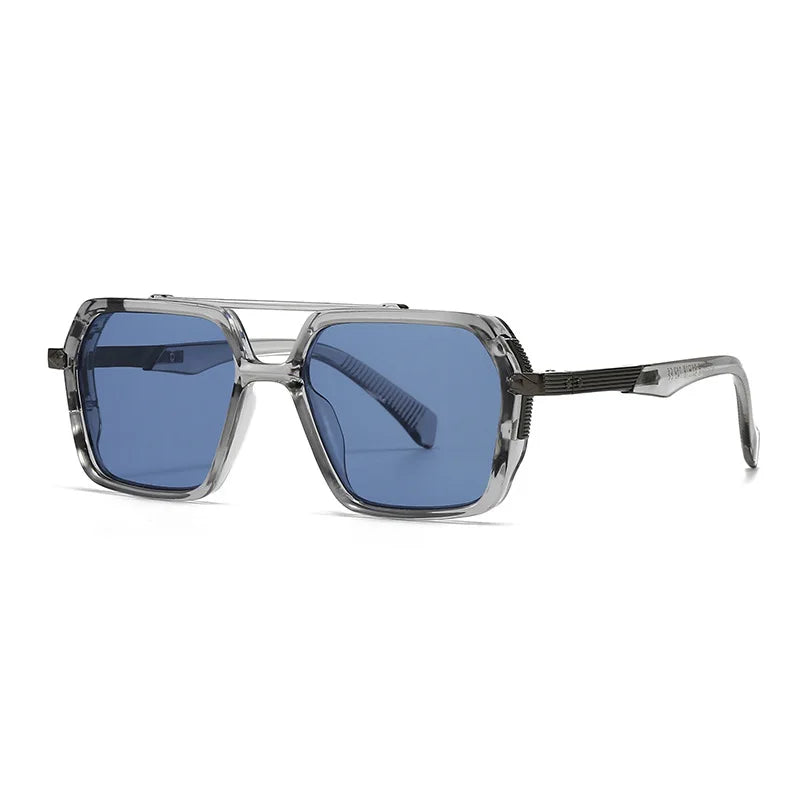 JNPCXI Ins Popular Fashion Double Bridges Square Sunglasses Women Retro Rivets Green Green Men Punk Sun Glasses Shades UV400