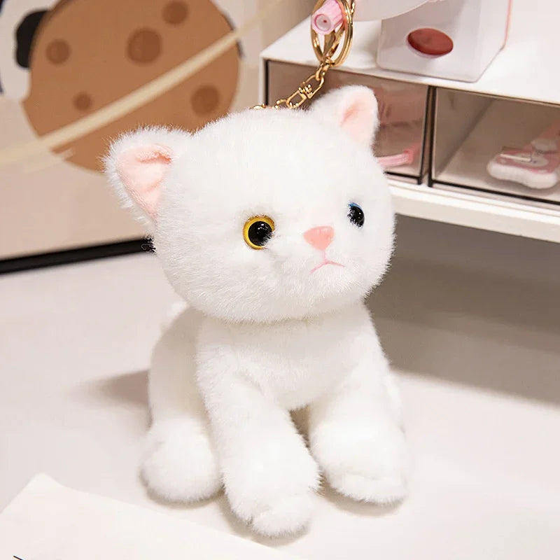 15cm Cute Simulated Sitting Cat Pendant Doll Plush Toy Stuffed Soft Animal White Black Kitten Keychain Doll Kids Birthday Gift