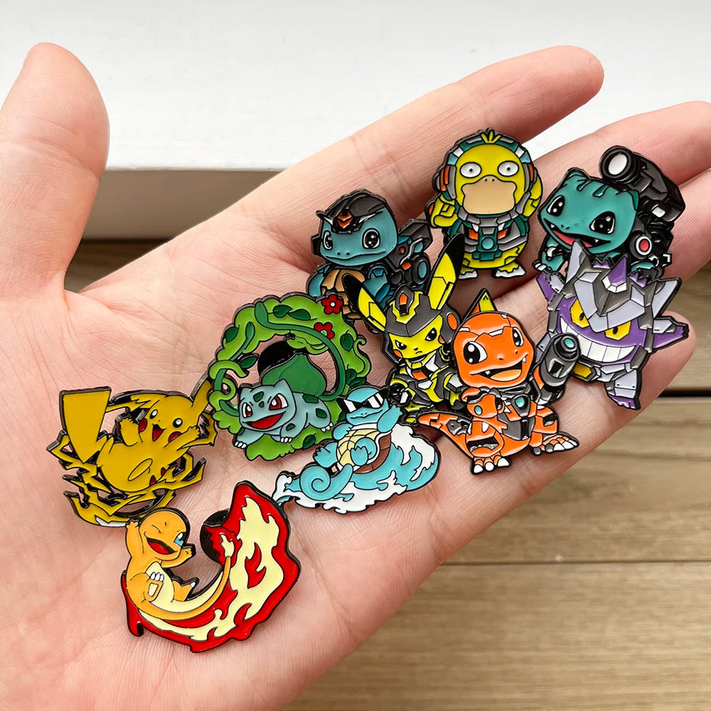 9 Pcs Pokemon Animal Enamel Pin Set Cute Sleep Bulbasaur Pikachu Fashion Embroidery for Backpack Clothing Jewelry Metal Jewelry