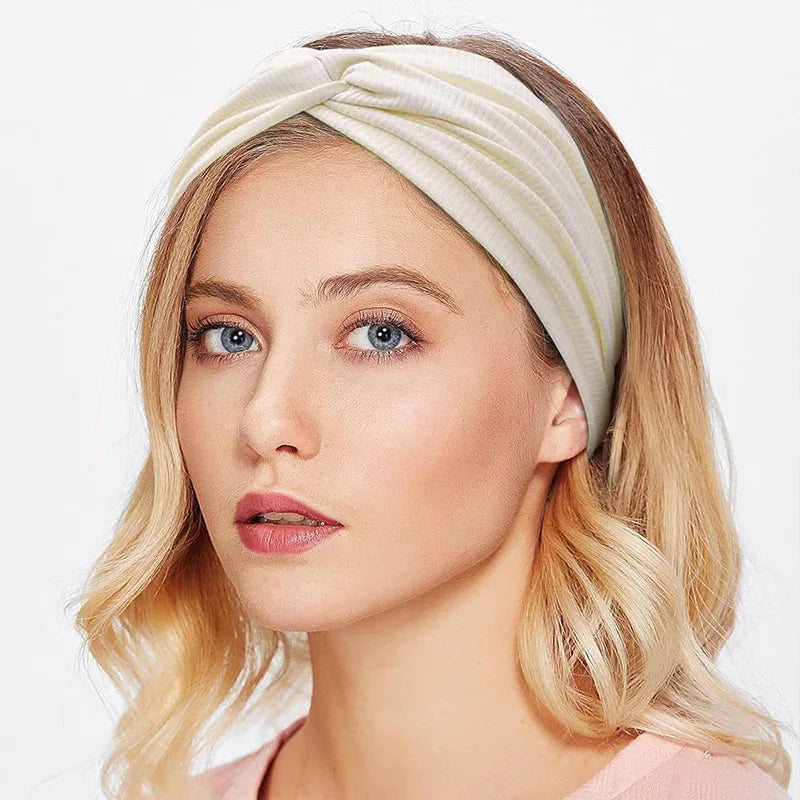 The Silky Threaded Fabric Twist Headband Yoga Workout Running Sport Elastic Hair Bands for Women's Turban Hair Wrap for Girls