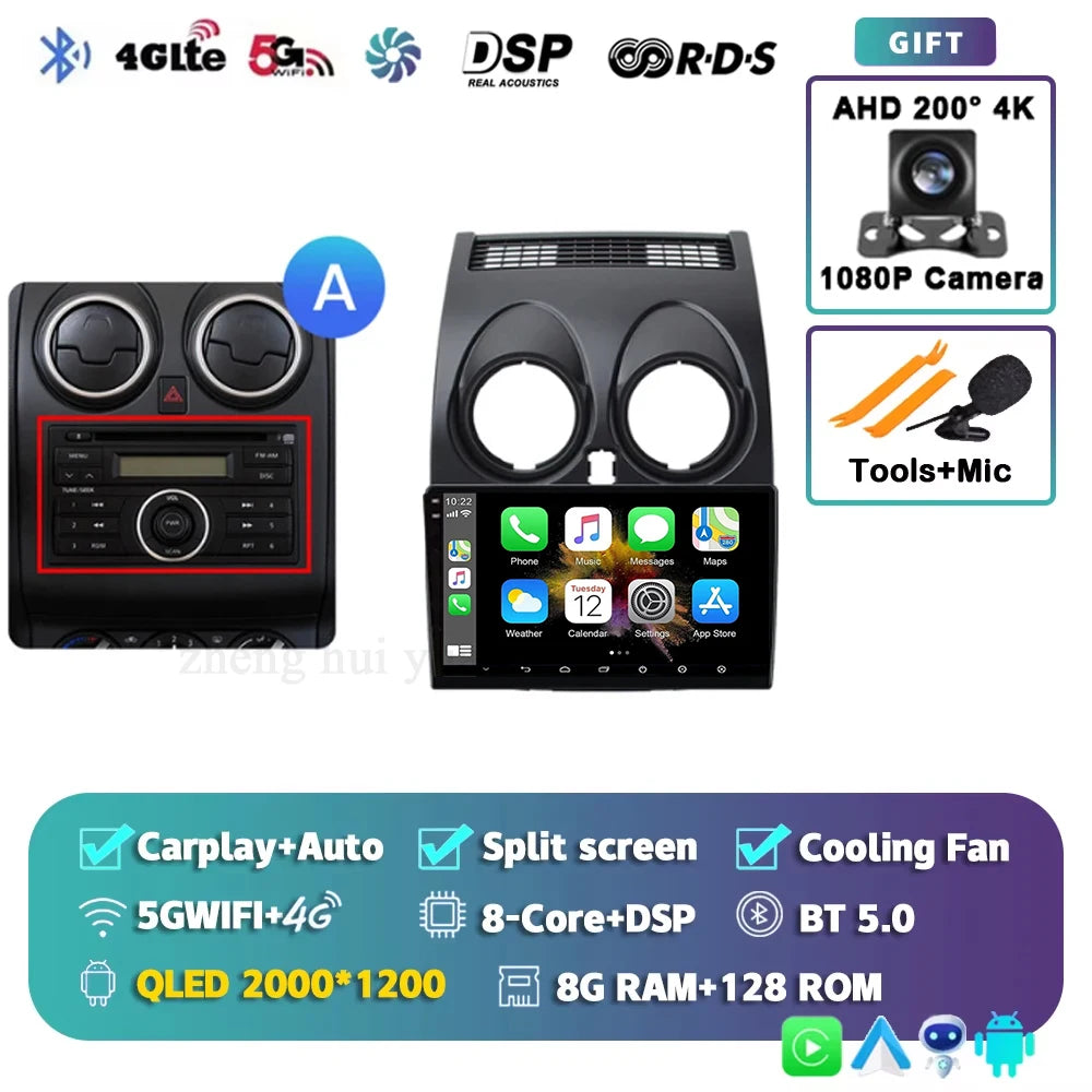 For Nissan Qashqai 1 J10 2006 - 2013 Android 15 4G WIFI Car Radio Carplay Auto Multimedia Stereo Video Player GPS Navigation