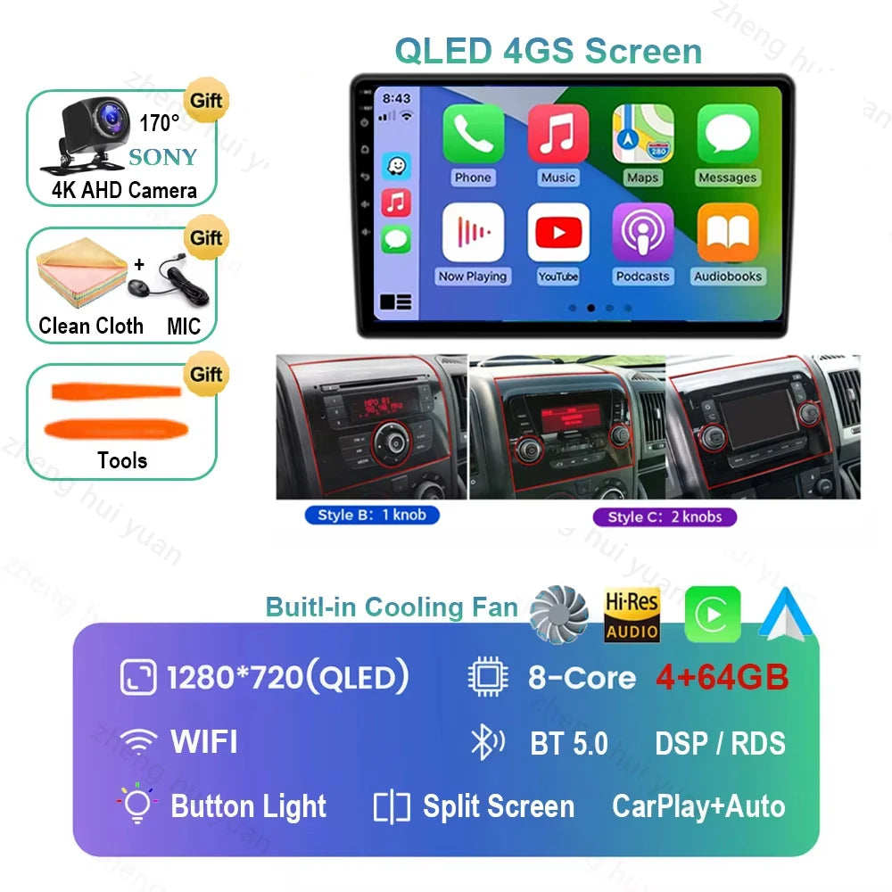 Android 16 Car Radio For Fiat Ducato 2005 2006 - 2023 Citroen Jumper Peugeot Boxer 2011-2015 Auto Carplay 2 din Autoradio 4G RDS