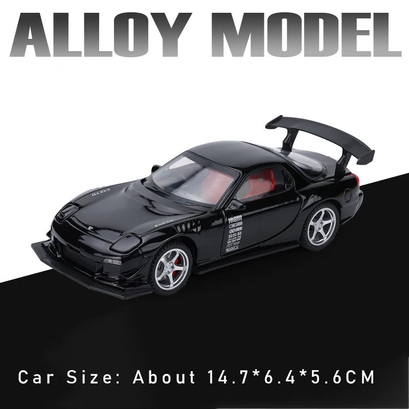 1:32 RX-7 FD3S MX-5 Miniature Model Toys Diecast Alloy Car Front Wheel Steering with Sound Light Pull Back Vehices Children Gift