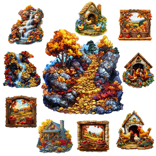 Autumn Scenery Wooden Jigsaw Puzzle Art Style Wooden Decor Painting Christmas and Halloween Gift Toy for Teen and Kid
