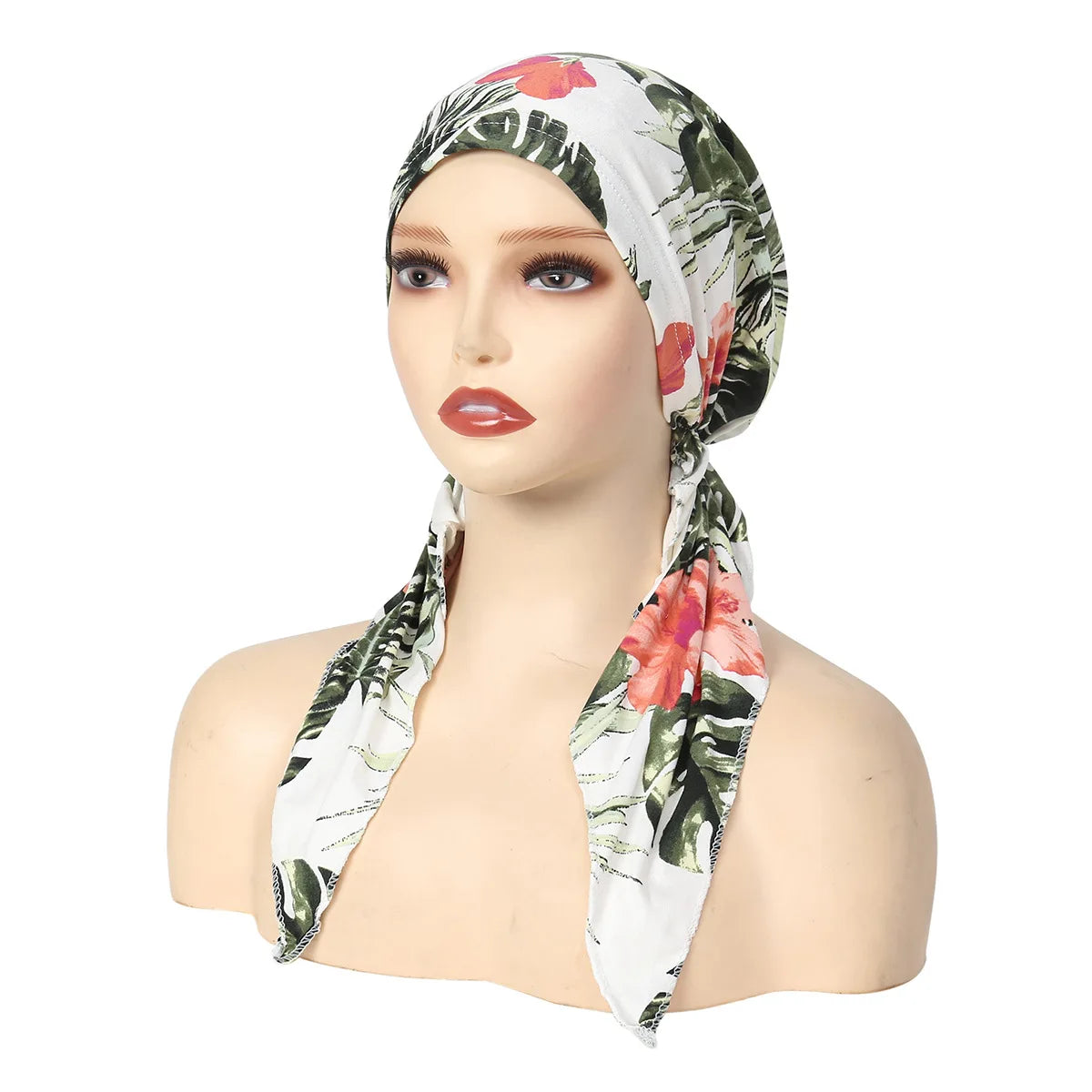 Trendy Print Women Muslim Hijab Caps Wrap Head Soft Elastic Long Tail Turban Bonnet Fashion Headdress Wearable