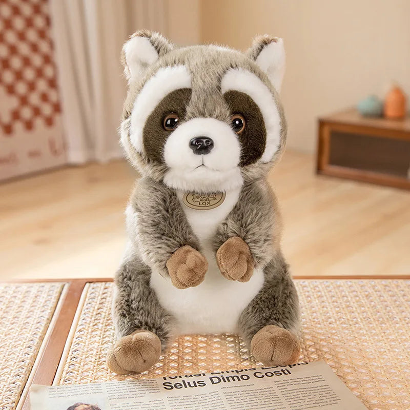 Kawaii Simulation Raccoon with Bells Cloak Plush Toy Cute Lifelike Procyon Animal Stuffed Dolls Kids Birthday Gift for Children