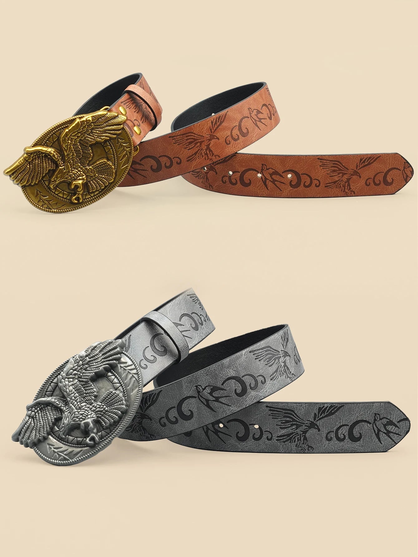 Western Denim Style Belt, Eagle Carved Buckle, Ethnic Style Printed Belt, Daily Commuting and Leisure Vacation Accessories