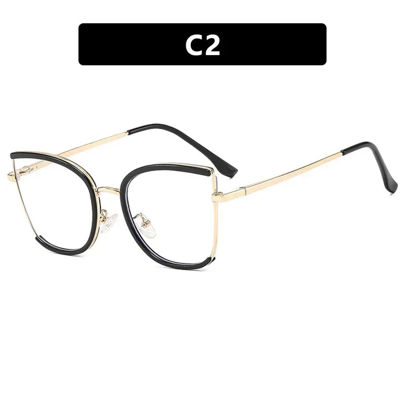 JNPCXI Retro Oversized Cat Eye Women Metal Glasses Frame Fashion Clear Anti-Blu-Ray Eyewear Men Optical Computer Square Frames